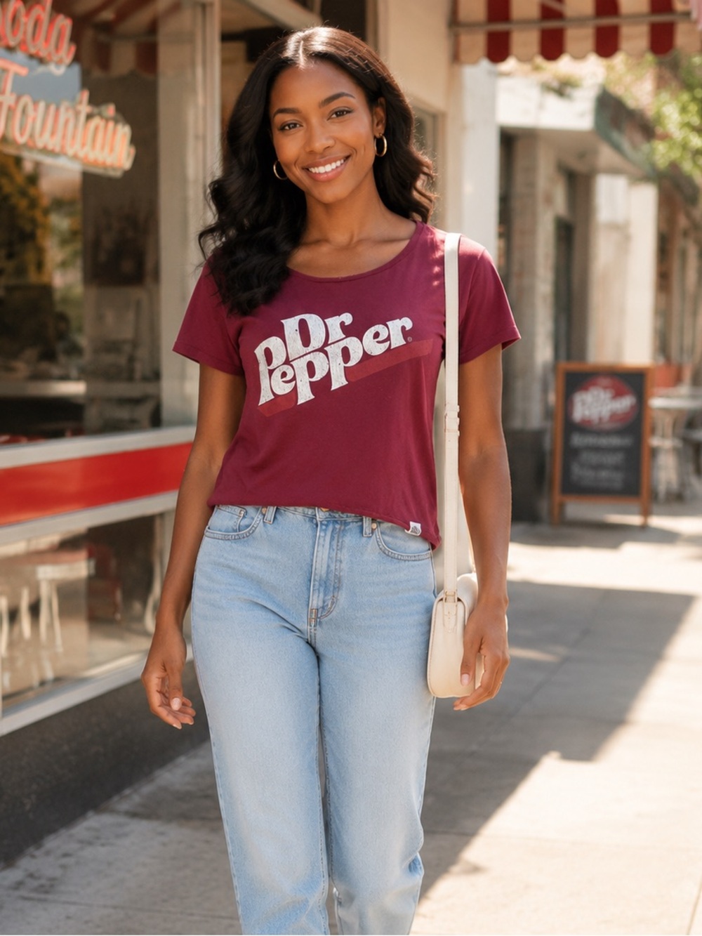 Dr Pepper Women’s Medium Burgundy Distressed Graphic T-Shirt Raw Edge Tee